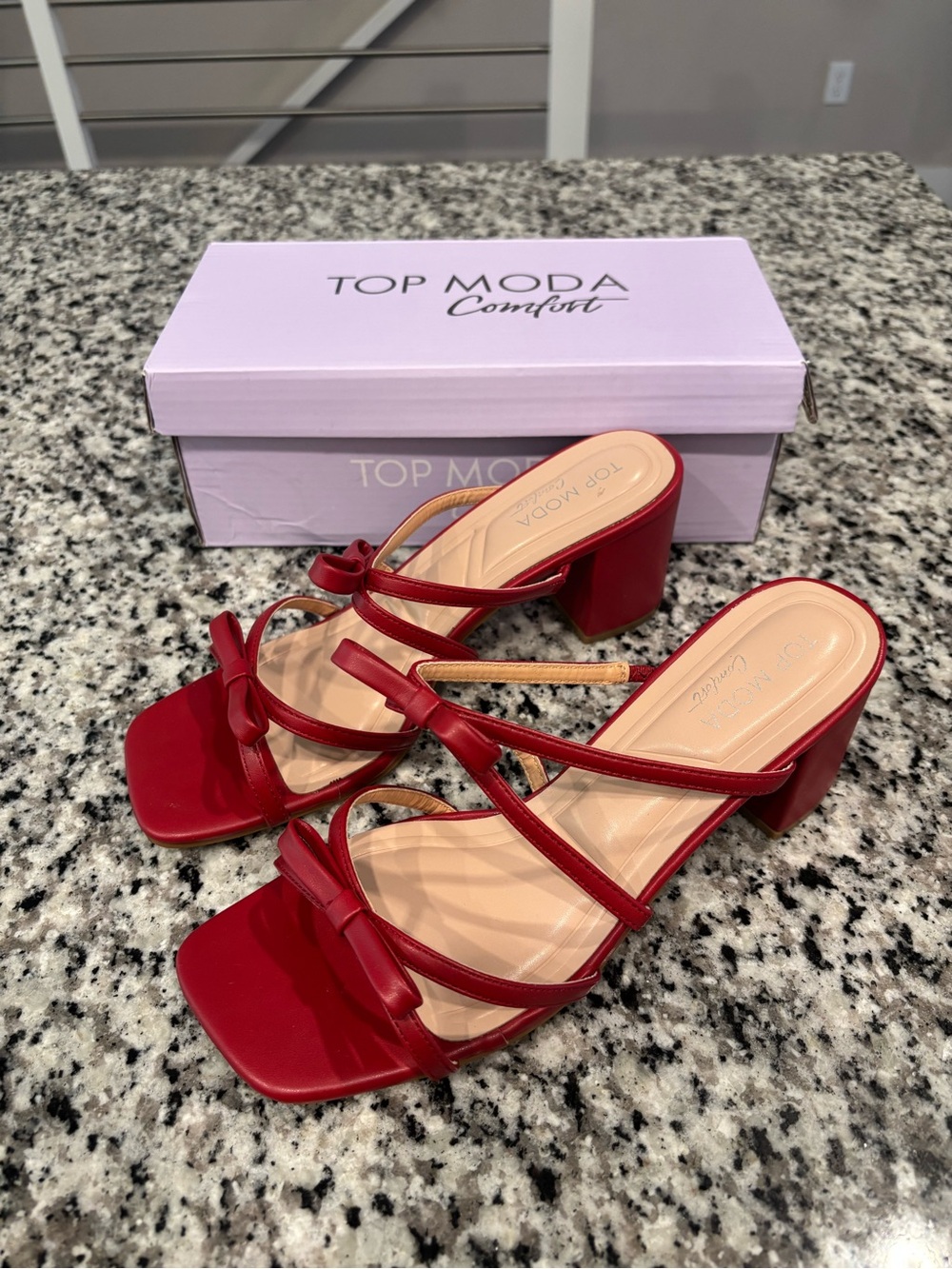 Top Moda Comfort Miley-1 Slide Block Heel Sandals Red Sz 8